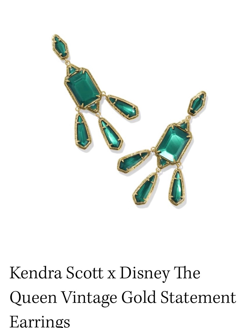 Ultra Rare Kendra Scott Disney collection queen green  Emerald Drop Earrings NWT